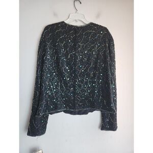 NWT VIE by Victoria Royal Black & Green Silk Sequins 2 Piece Top/Skirt Dress 22W